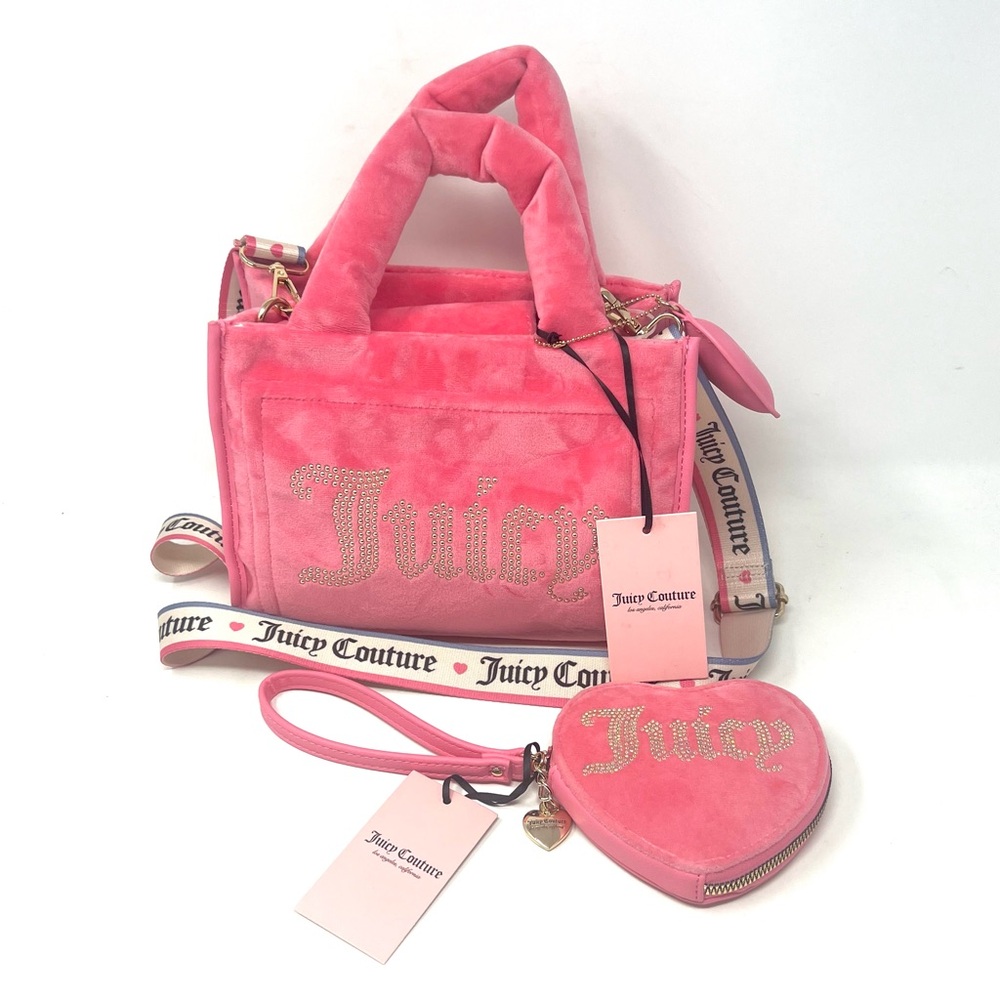 Juicy Couture Pink Lemonade Big Spender Mini Tote Pink Velour Handbag & Wallet